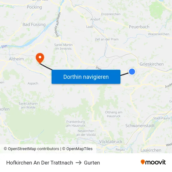 Hofkirchen An Der Trattnach to Gurten map