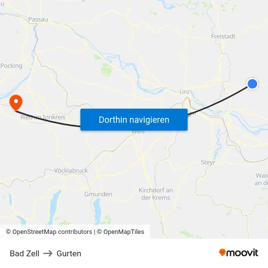 Bad Zell to Gurten map