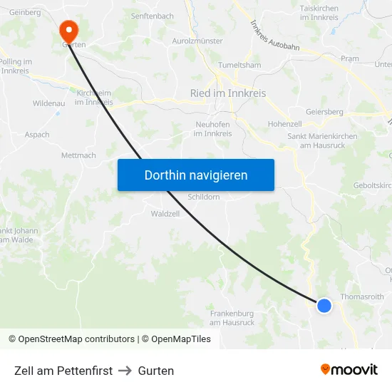 Zell am Pettenfirst to Gurten map