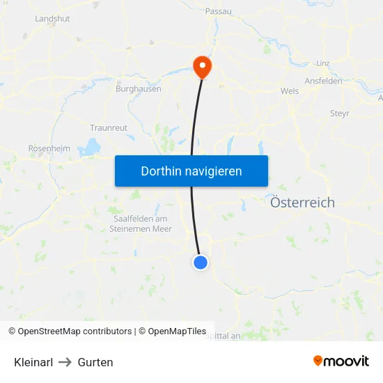 Kleinarl to Gurten map