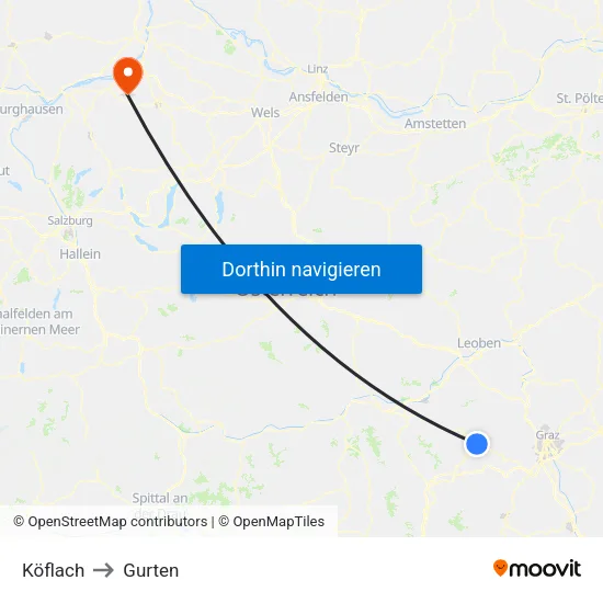 Köflach to Gurten map