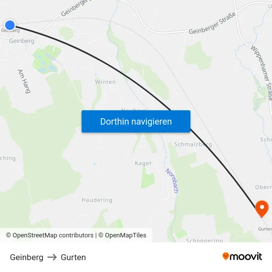 Geinberg to Gurten map
