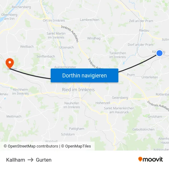 Kallham to Gurten map