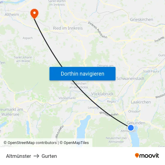 Altmünster to Gurten map