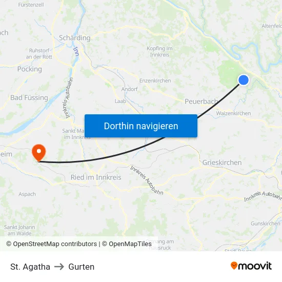 St. Agatha to Gurten map