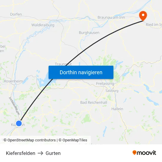 Kiefersfelden to Gurten map