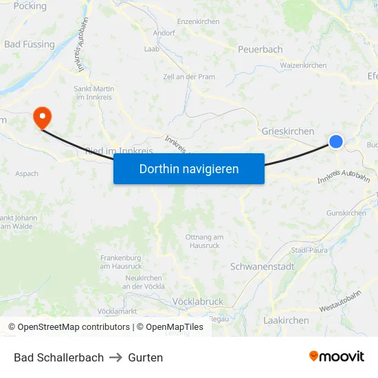 Bad Schallerbach to Gurten map
