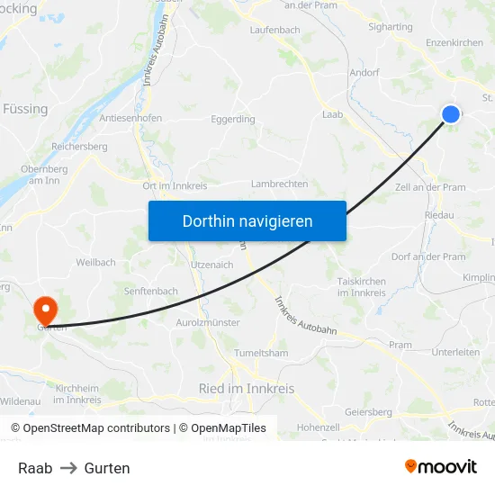Raab to Gurten map