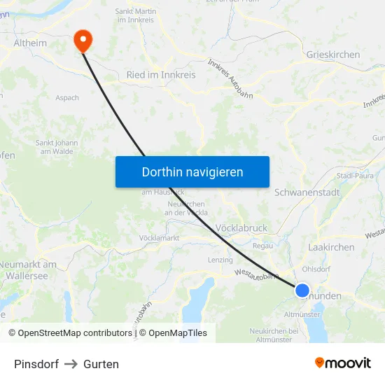 Pinsdorf to Gurten map