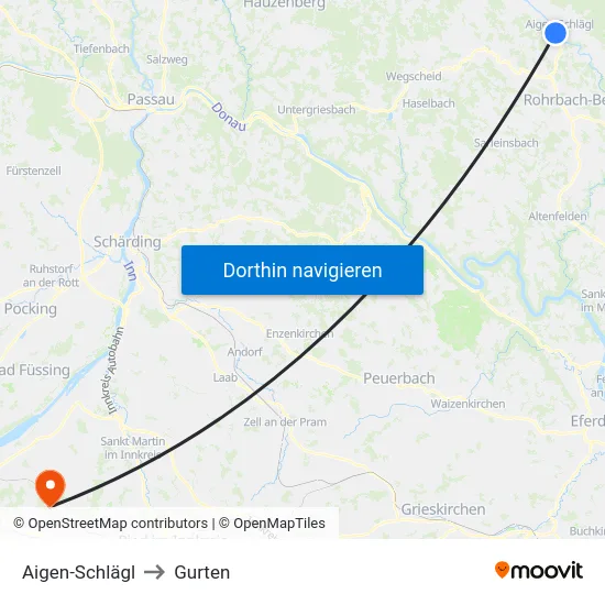 Aigen-Schlägl to Gurten map