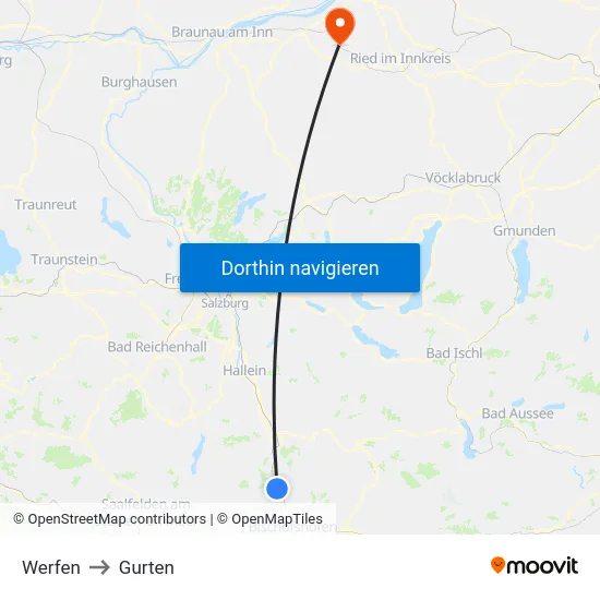 Werfen to Gurten map