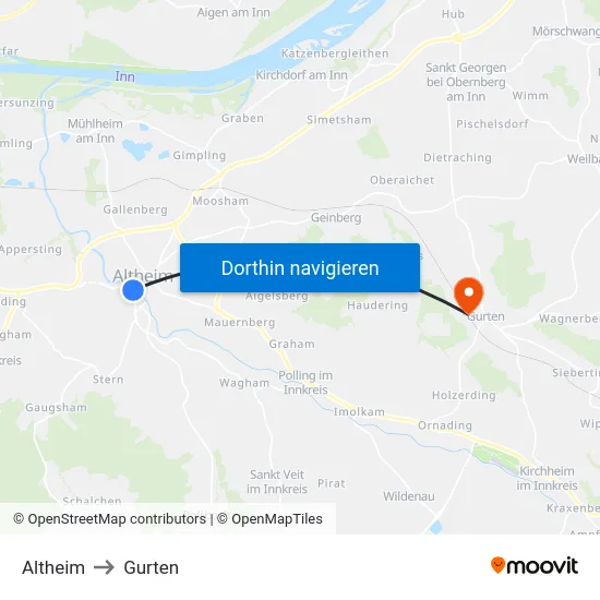 Altheim to Gurten map