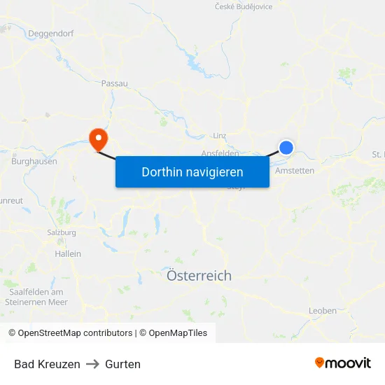 Bad Kreuzen to Gurten map