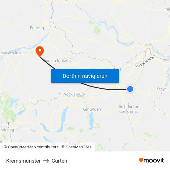 Kremsmünster to Gurten map