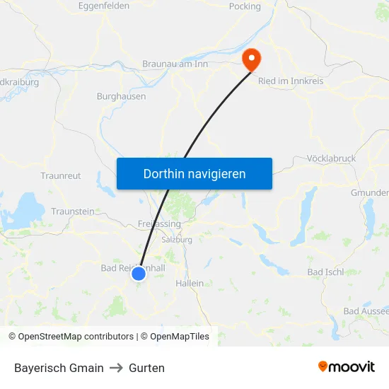 Bayerisch Gmain to Gurten map