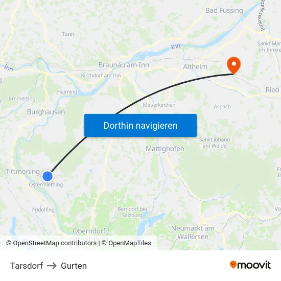 Tarsdorf to Gurten map