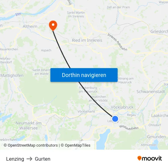 Lenzing to Gurten map
