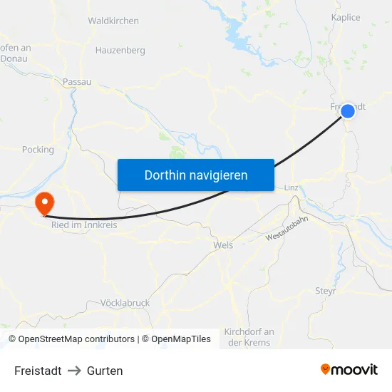 Freistadt to Gurten map