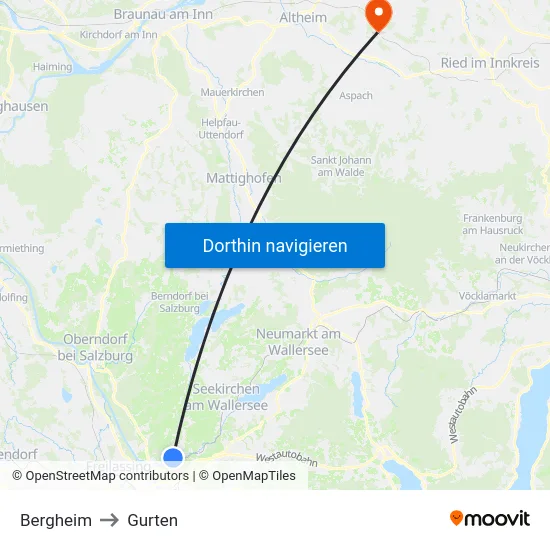 Bergheim to Gurten map
