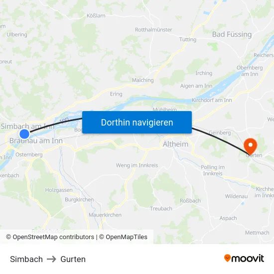 Simbach to Gurten map