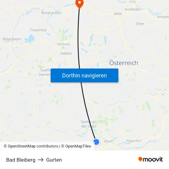 Bad Bleiberg to Gurten map