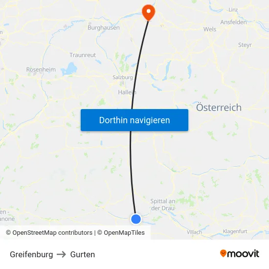 Greifenburg to Gurten map