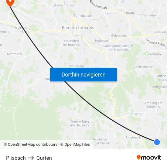 Pilsbach to Gurten map