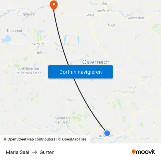 Maria Saal to Gurten map