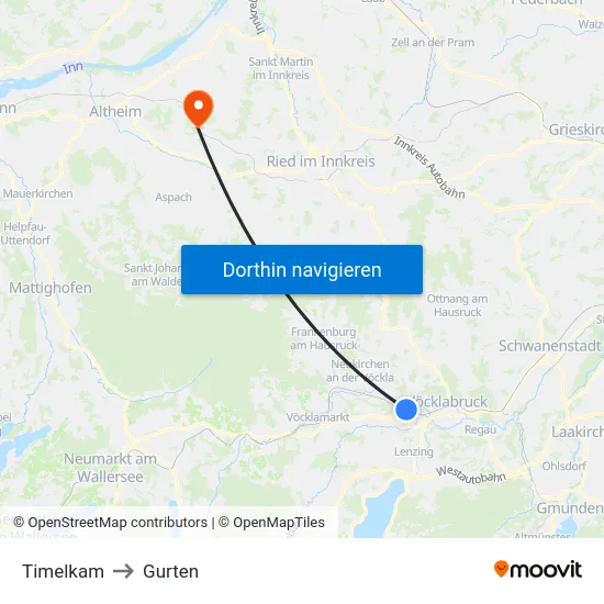 Timelkam to Gurten map
