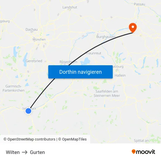 Wilten to Gurten map