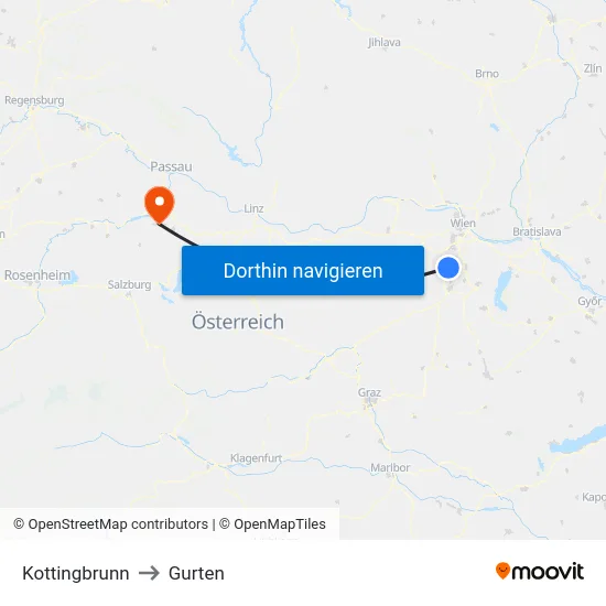 Kottingbrunn to Gurten map