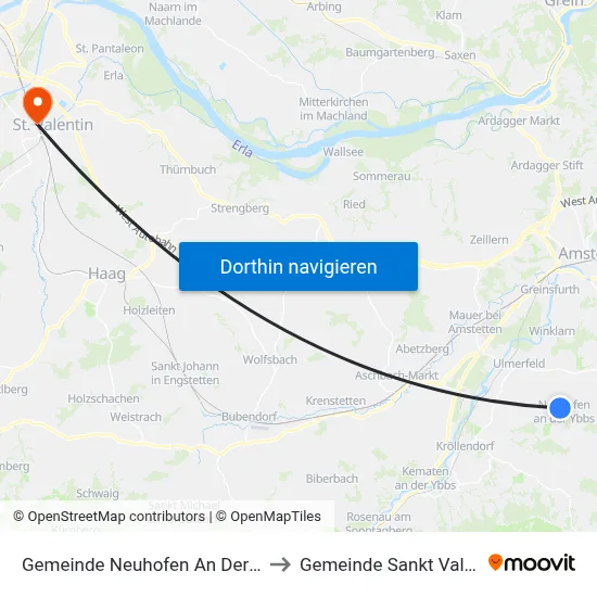 Gemeinde Neuhofen An Der Ybbs to Gemeinde Sankt Valentin map