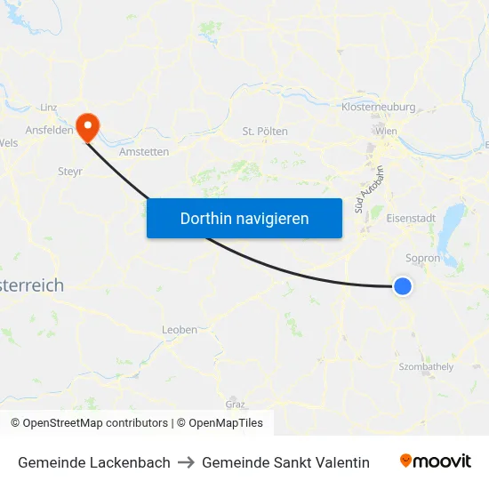Gemeinde Lackenbach to Gemeinde Sankt Valentin map