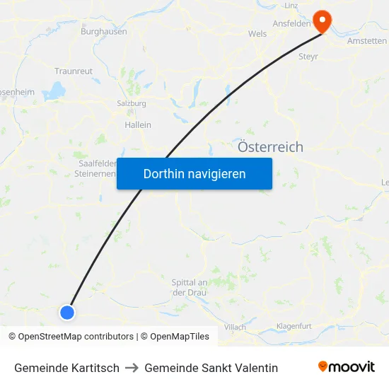 Gemeinde Kartitsch to Gemeinde Sankt Valentin map