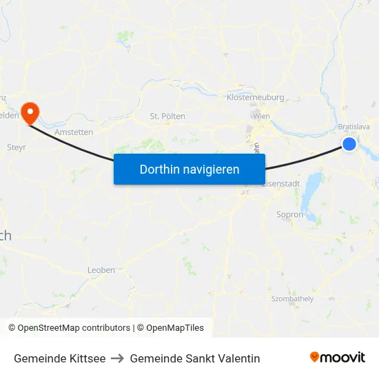 Gemeinde Kittsee to Gemeinde Sankt Valentin map