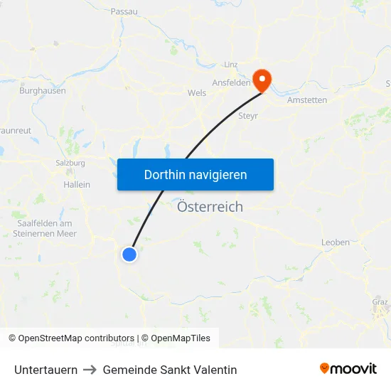 Untertauern to Gemeinde Sankt Valentin map