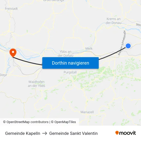 Gemeinde Kapelln to Gemeinde Sankt Valentin map