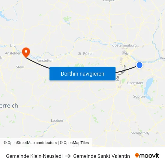 Gemeinde Klein-Neusiedl to Gemeinde Sankt Valentin map