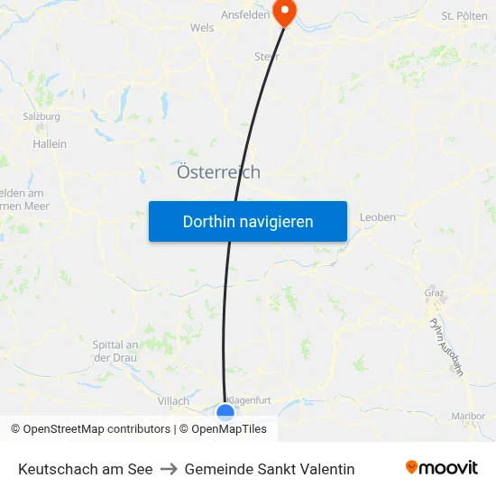 Keutschach am See to Gemeinde Sankt Valentin map