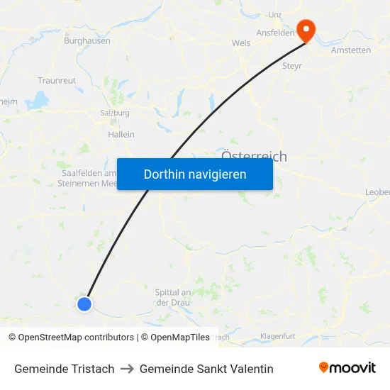 Gemeinde Tristach to Gemeinde Sankt Valentin map