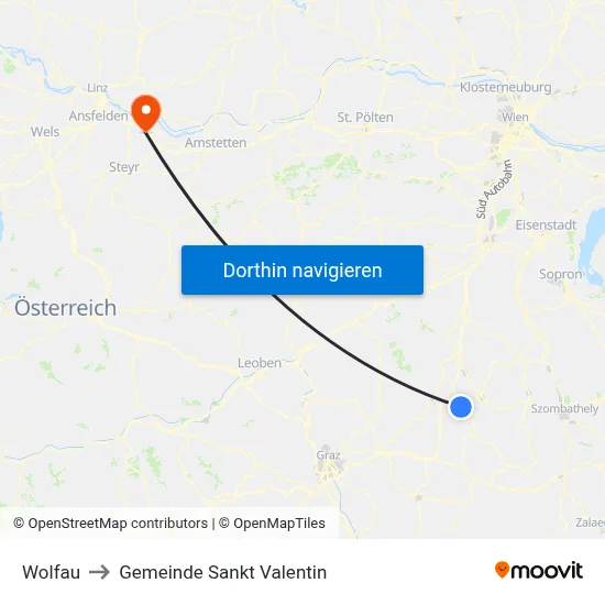 Wolfau to Gemeinde Sankt Valentin map
