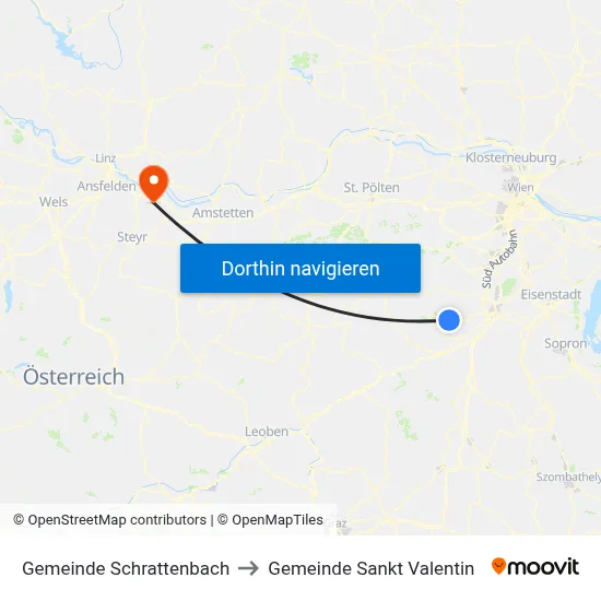 Gemeinde Schrattenbach to Gemeinde Sankt Valentin map