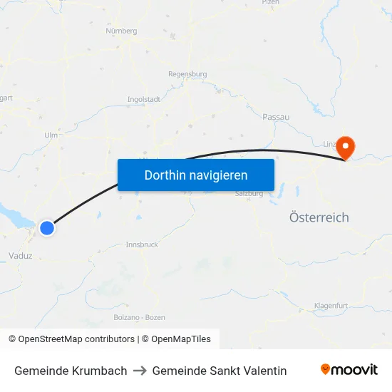 Gemeinde Krumbach to Gemeinde Sankt Valentin map