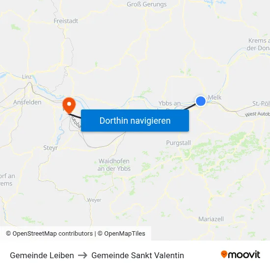 Gemeinde Leiben to Gemeinde Sankt Valentin map