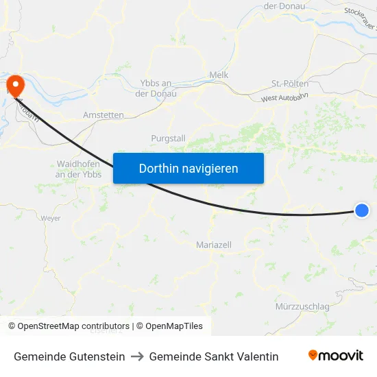 Gemeinde Gutenstein to Gemeinde Sankt Valentin map