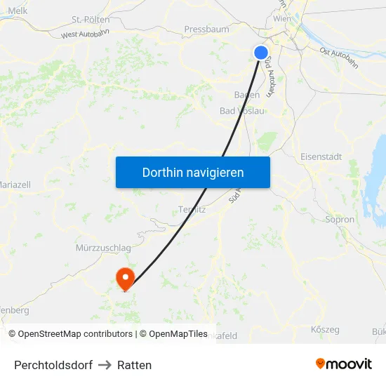 Perchtoldsdorf to Ratten map
