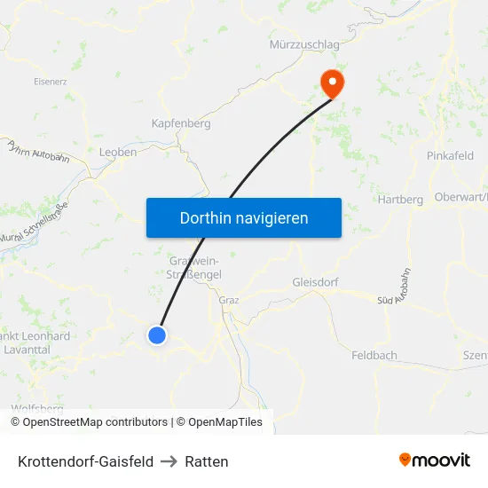 Krottendorf-Gaisfeld to Ratten map