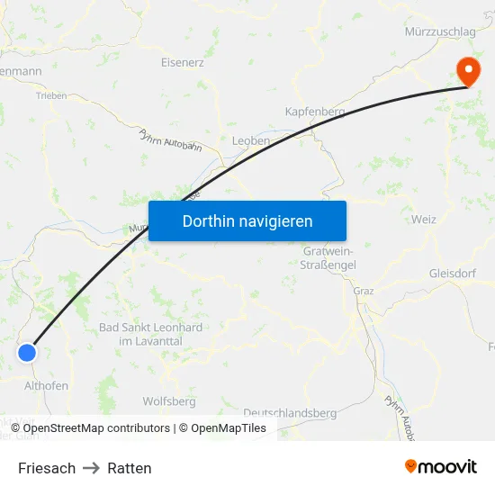 Friesach to Ratten map