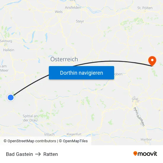 Bad Gastein to Ratten map