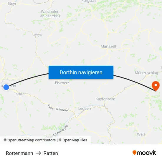 Rottenmann to Ratten map